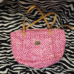 Coach Pink Tote Bag with Yellow Straps